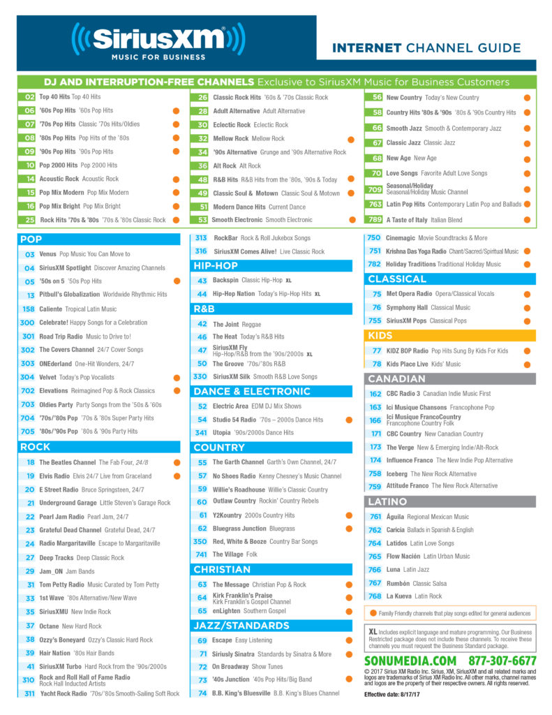SiriusXM Music for Business - Music for Business Channel Guides